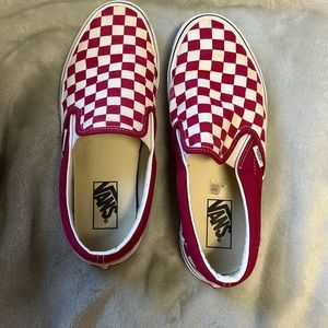 Maroon and White Checkered Vans Size 10